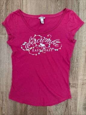 Abercrombie & Fitch Kids Hot Pink Scoop Neck Logo Tee